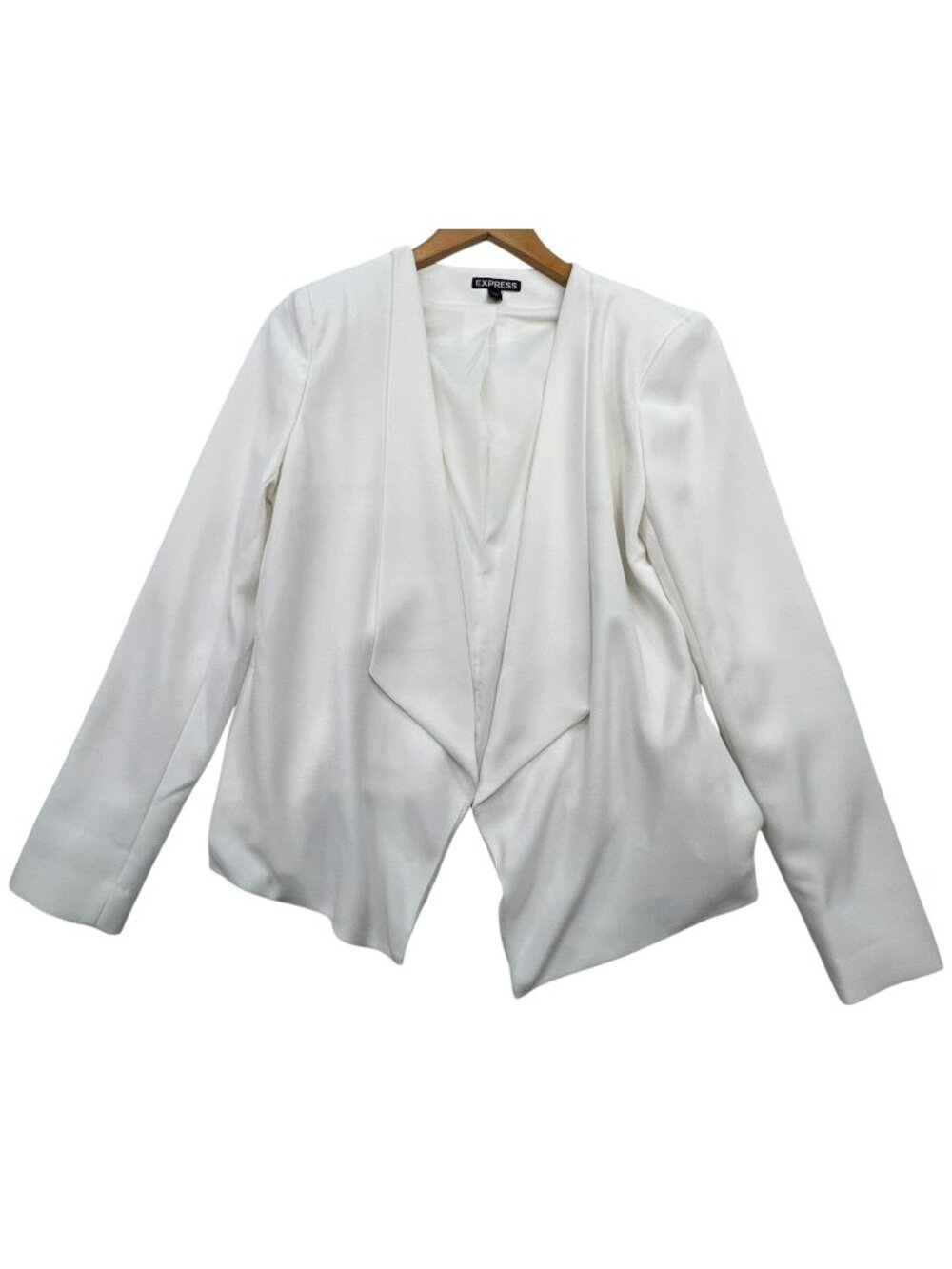 Express Womens Long Sleeve Open Front Blazer Jacket Size 6 White Classic Stretch